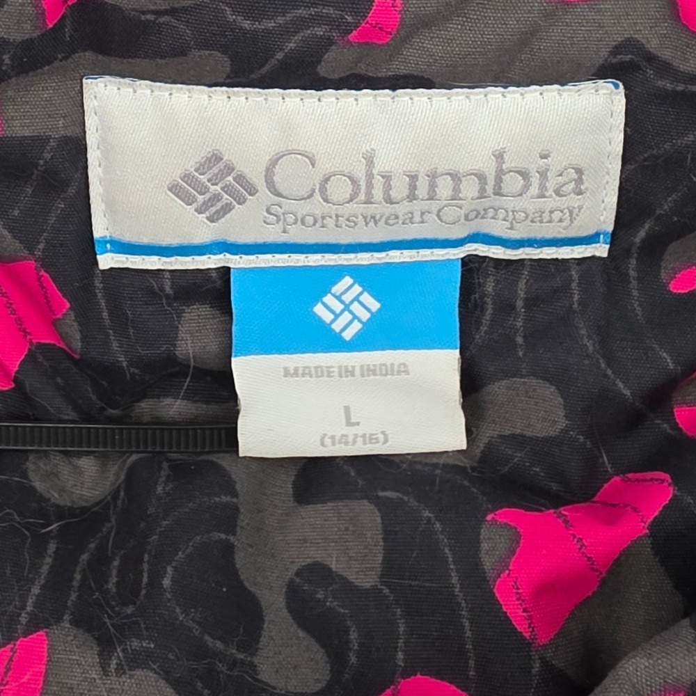 Columbia Pink Grey Camo Hooded Puffer Jacket Pockets Youth Kids Large 14/16 - Picture 12 of 12